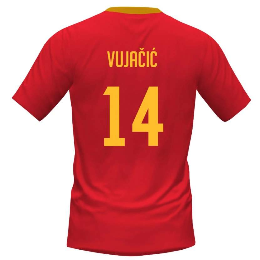 Danxen Niño Camiseta Montenegro Kosta Vujačić #14 Rojo Amarillo 1ª Equipación 26-28 La Camisa