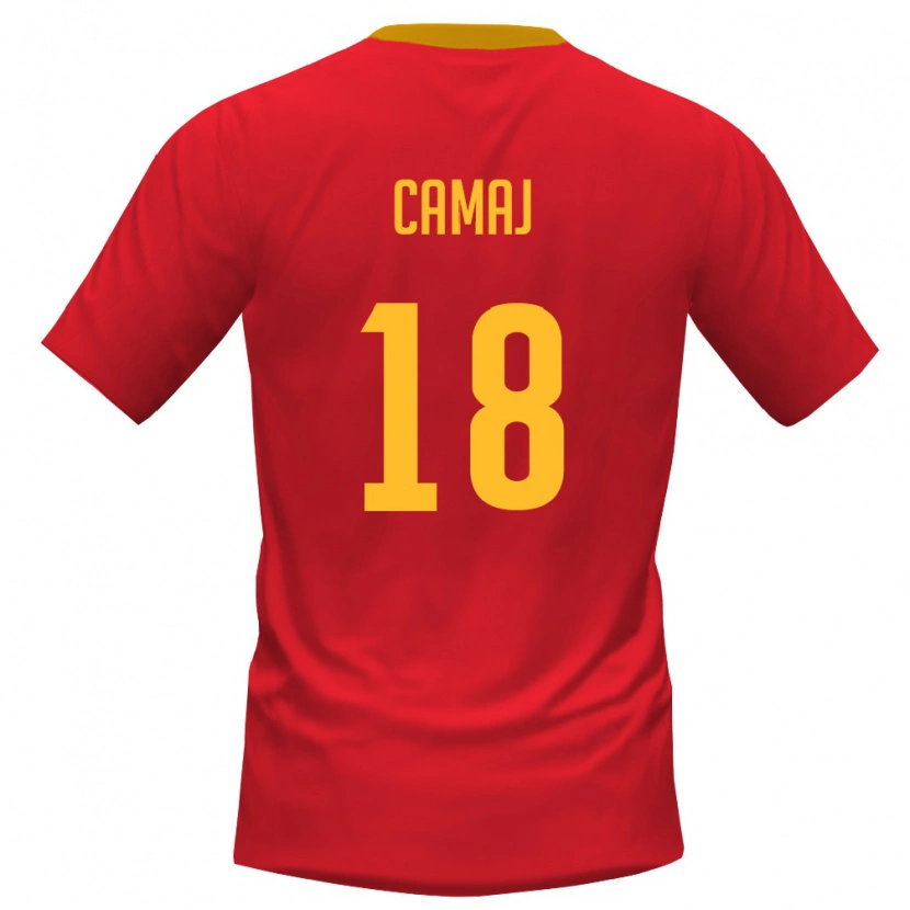 Danxen Niño Camiseta Montenegro Driton Camaj #18 Rojo Amarillo 1ª Equipación 26-28 La Camisa