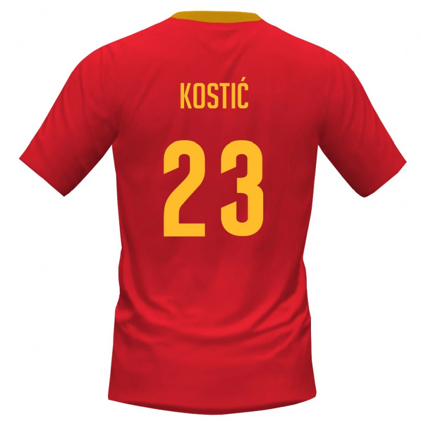 Danxen Niño Camiseta Montenegro Andrej Kostic #23 Rojo Amarillo 1ª Equipación 26-28 La Camisa