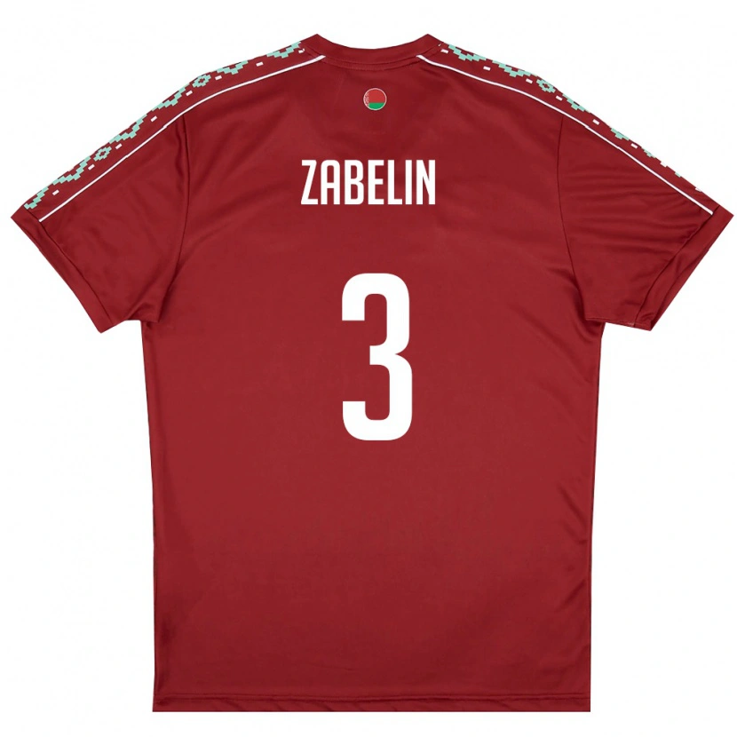 Danxen Niño Camiseta Bielorrusia Pavel Zabelin #3 Rojo Oscuro Blanco 1ª Equipación 26-28 La Camisa