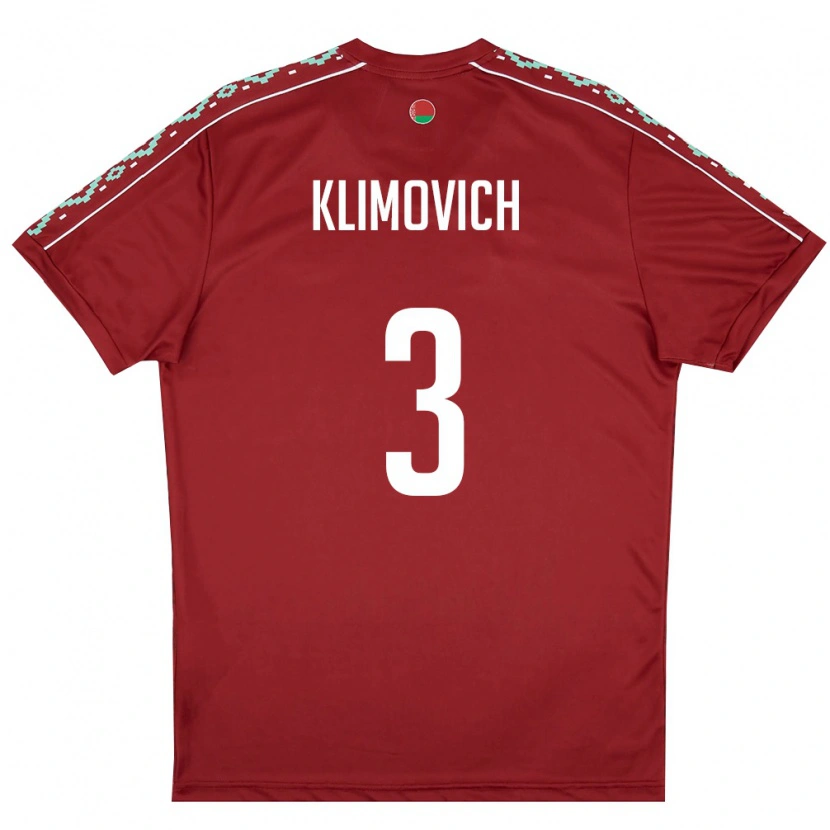 Danxen Niño Camiseta Bielorrusia Aleksandr Klimovich #3 Rojo Oscuro Blanco 1ª Equipación 26-28 La Camisa