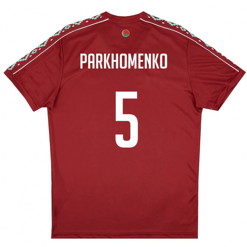 Danxen Niño Camiseta Bielorrusia Egor Parkhomenko #5 Rojo Oscuro Blanco 1ª Equipación 26-28 La Camisa