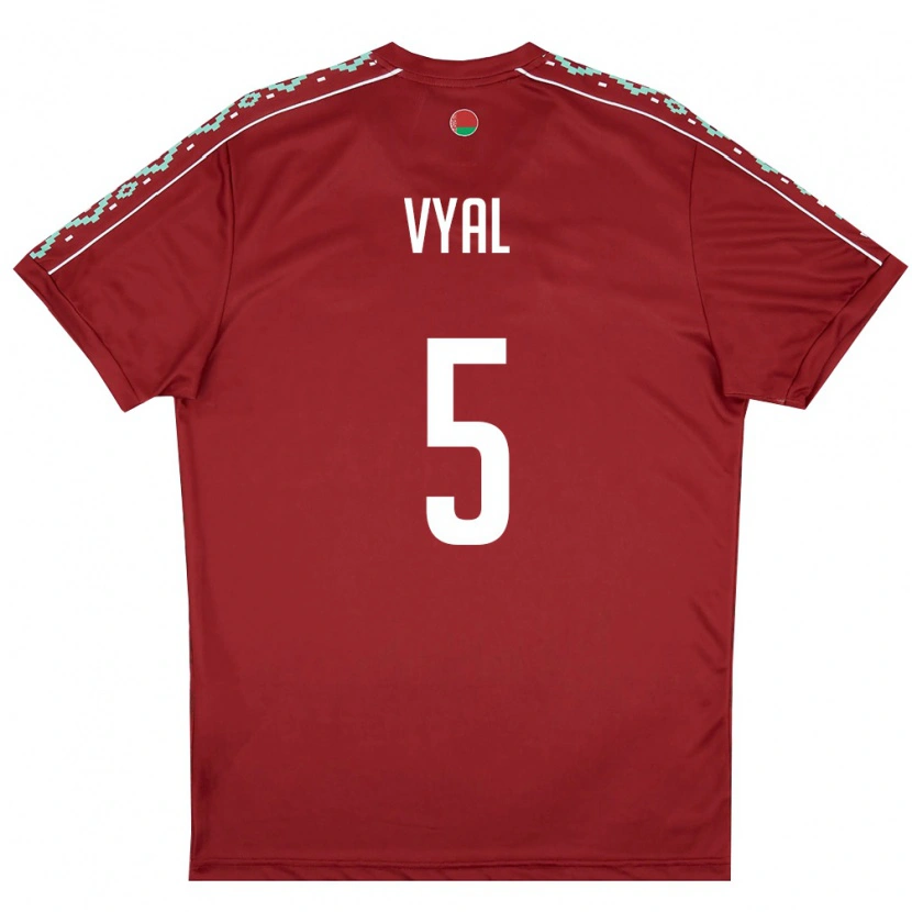 Danxen Niño Camiseta Bielorrusia Anton Vyal #5 Rojo Oscuro Blanco 1ª Equipación 26-28 La Camisa