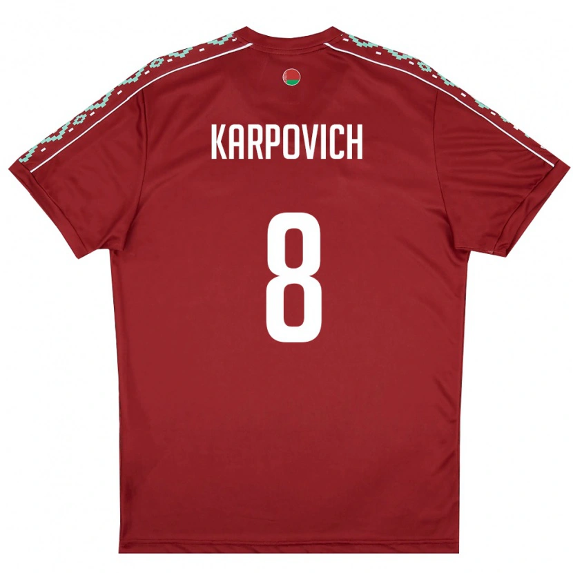 Danxen Niño Camiseta Bielorrusia Maksim Karpovich #8 Rojo Oscuro Blanco 1ª Equipación 26-28 La Camisa