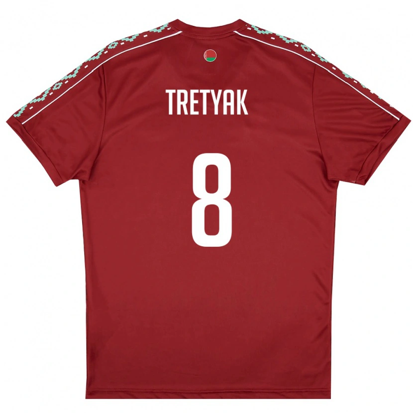 Danxen Niño Camiseta Bielorrusia Vladislav Tretyak #8 Rojo Oscuro Blanco 1ª Equipación 26-28 La Camisa