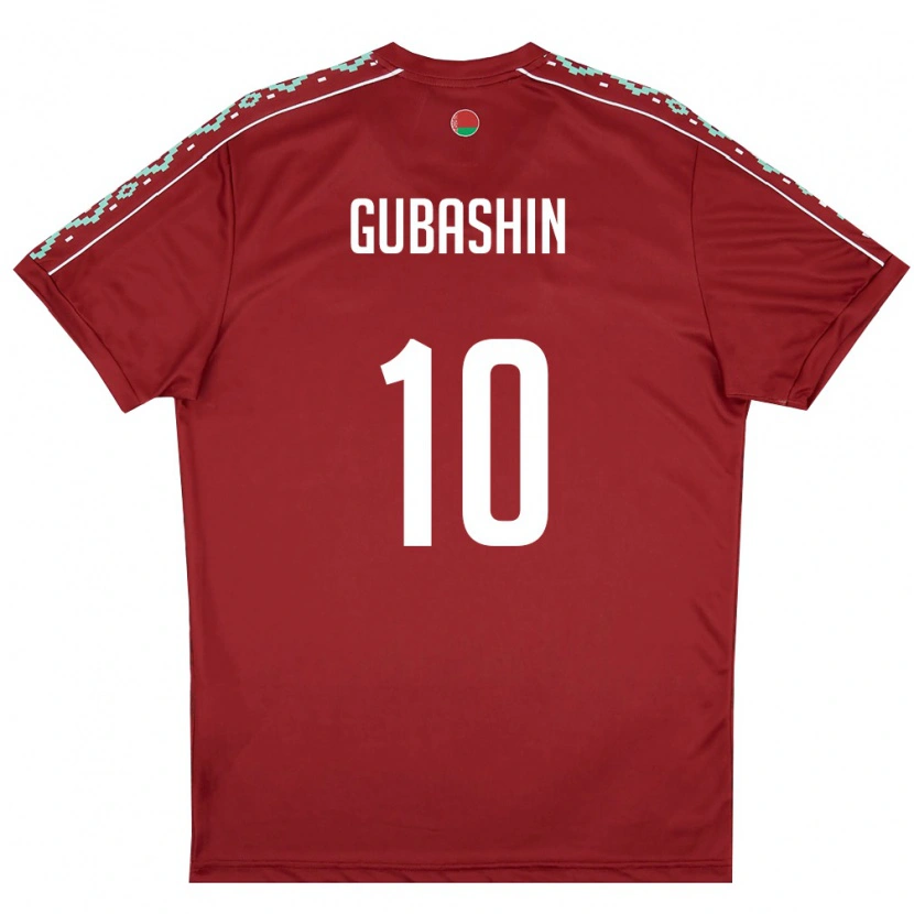 Danxen Niño Camiseta Bielorrusia Yaroslav Gubashin #10 Rojo Oscuro Blanco 1ª Equipación 26-28 La Camisa