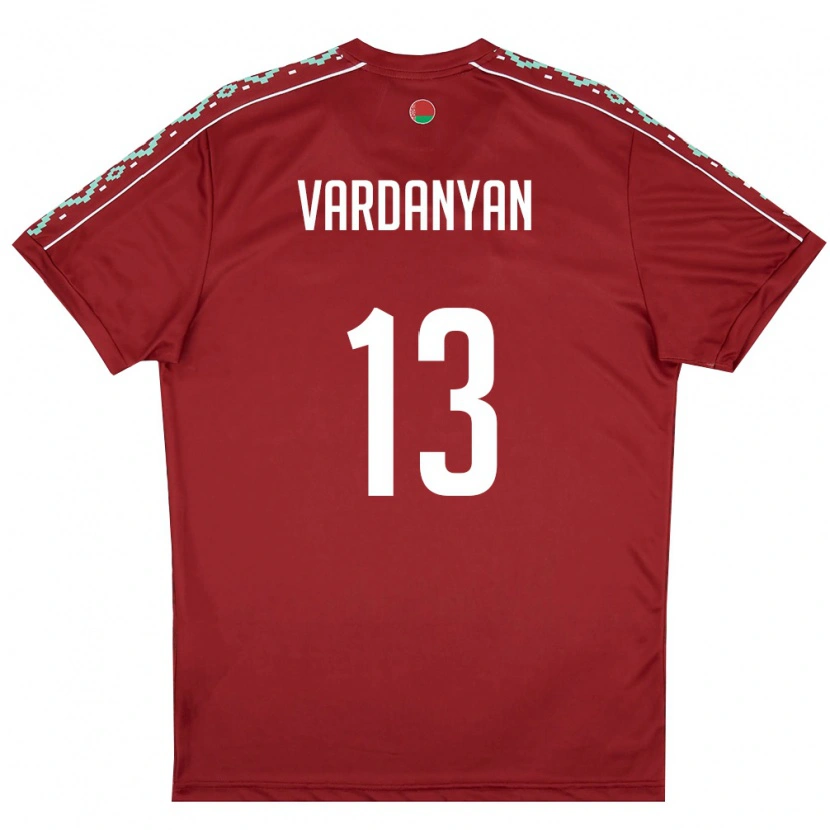Danxen Niño Camiseta Bielorrusia Karen Vardanyan #13 Rojo Oscuro Blanco 1ª Equipación 26-28 La Camisa