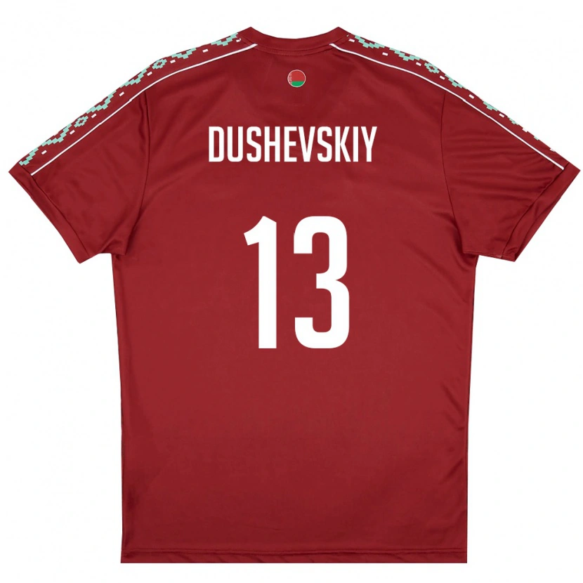 Danxen Niño Camiseta Bielorrusia Daniil Dushevskiy #13 Rojo Oscuro Blanco 1ª Equipación 26-28 La Camisa