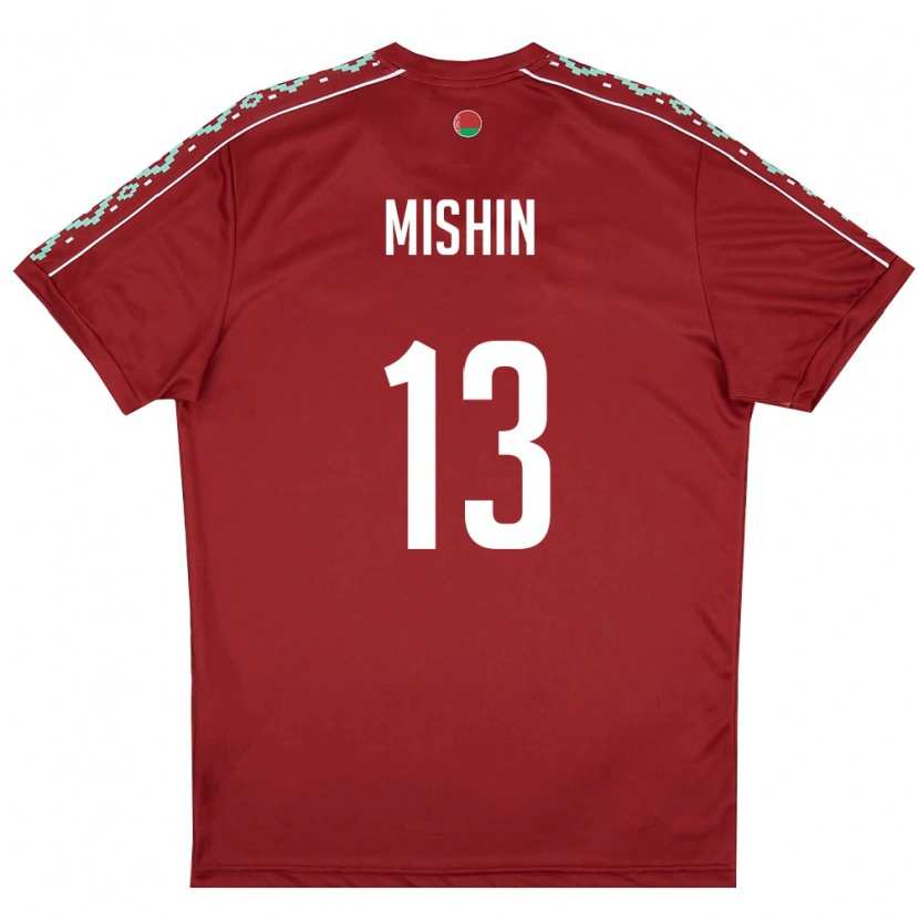Danxen Niño Camiseta Bielorrusia Gleb Mishin #13 Rojo Oscuro Blanco 1ª Equipación 26-28 La Camisa