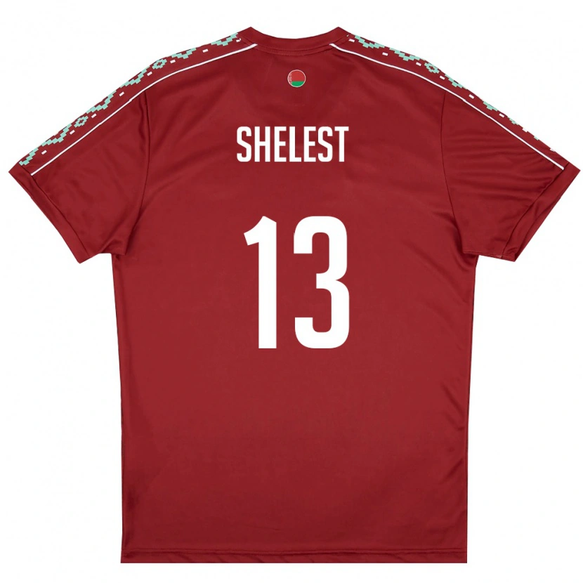 Danxen Niño Camiseta Bielorrusia Kirill Shelest #13 Rojo Oscuro Blanco 1ª Equipación 26-28 La Camisa
