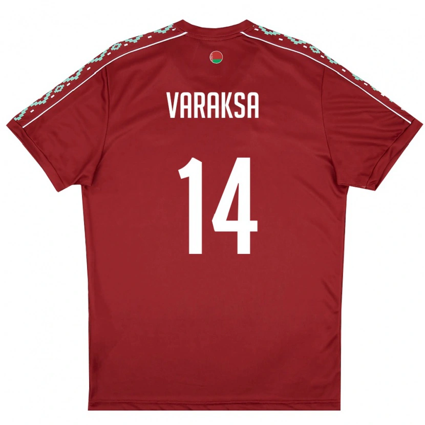 Danxen Niño Camiseta Bielorrusia Vladislav Varaksa #14 Rojo Oscuro Blanco 1ª Equipación 26-28 La Camisa
