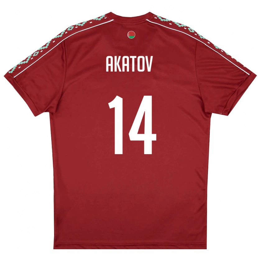 Danxen Niño Camiseta Bielorrusia Artem Akatov #14 Rojo Oscuro Blanco 1ª Equipación 26-28 La Camisa