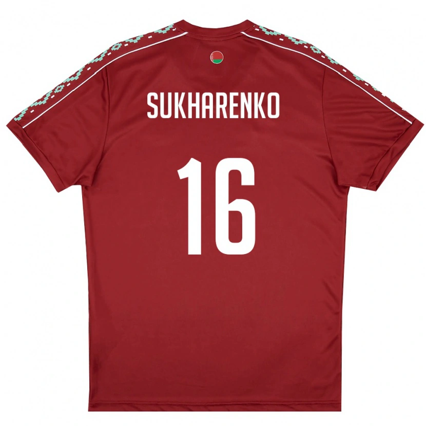 Danxen Niño Camiseta Bielorrusia Matvey Sukharenko #16 Rojo Oscuro Blanco 1ª Equipación 26-28 La Camisa