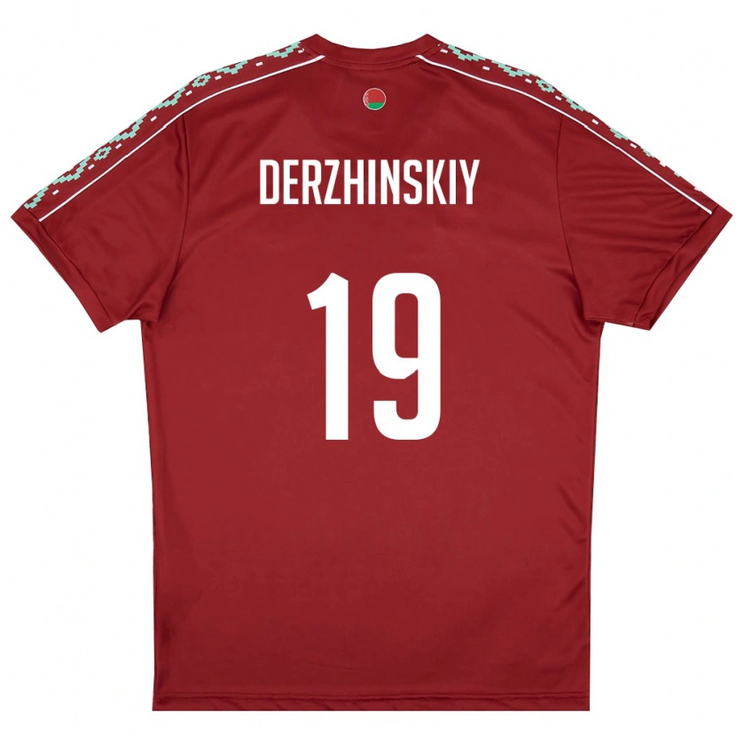 Danxen Niño Camiseta Bielorrusia Aleksandr Derzhinskiy #19 Rojo Oscuro Blanco 1ª Equipación 26-28 La Camisa