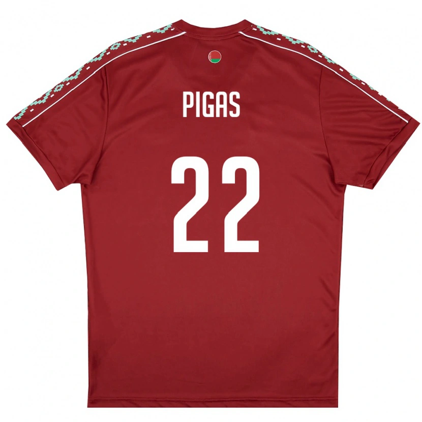 Danxen Niño Camiseta Bielorrusia Vadim Pigas #22 Rojo Oscuro Blanco 1ª Equipación 26-28 La Camisa