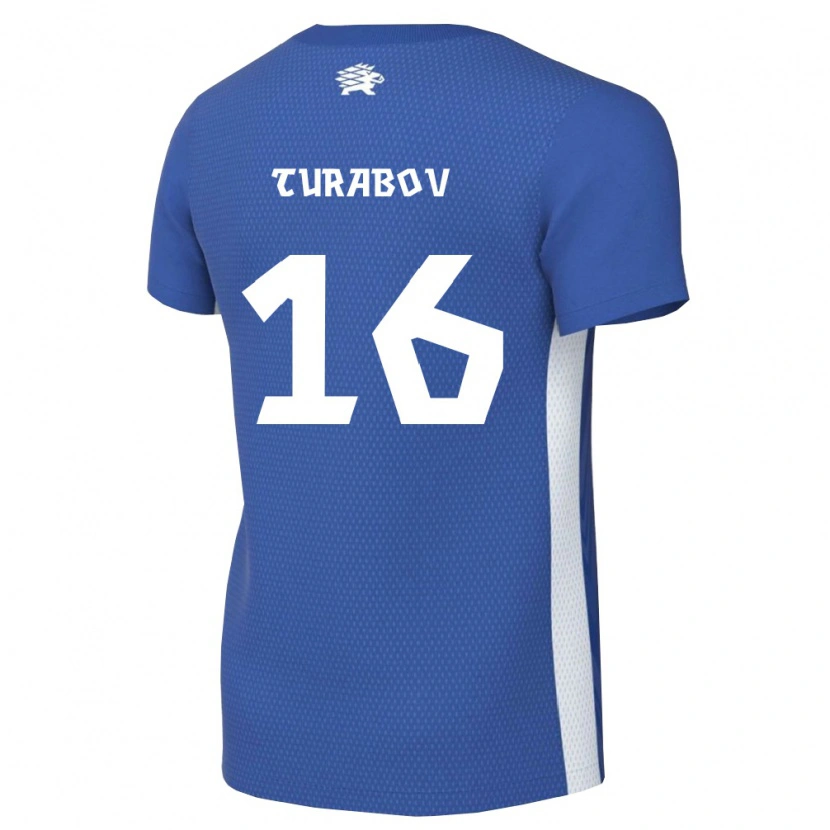 Danxen Niño Camiseta Estonia Ruslan Turabov #16 Azul Oscuro Blanco 1ª Equipación 26-28 La Camisa
