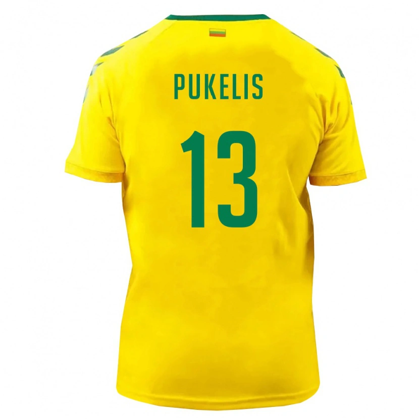 Danxen Niño Camiseta Lituania Oskar Pukelis #13 Amarillo Verde 1ª Equipación 26-28 La Camisa