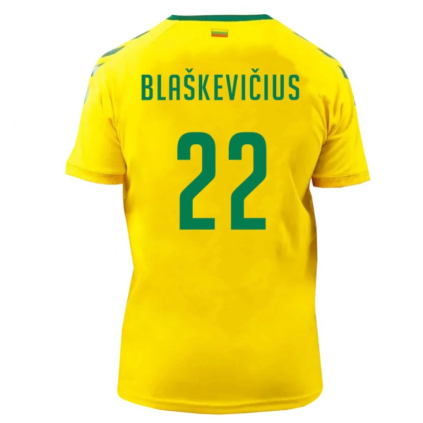 Danxen Niño Camiseta Lituania Nedas Blaškevičius #22 Amarillo Verde 1ª Equipación 26-28 La Camisa