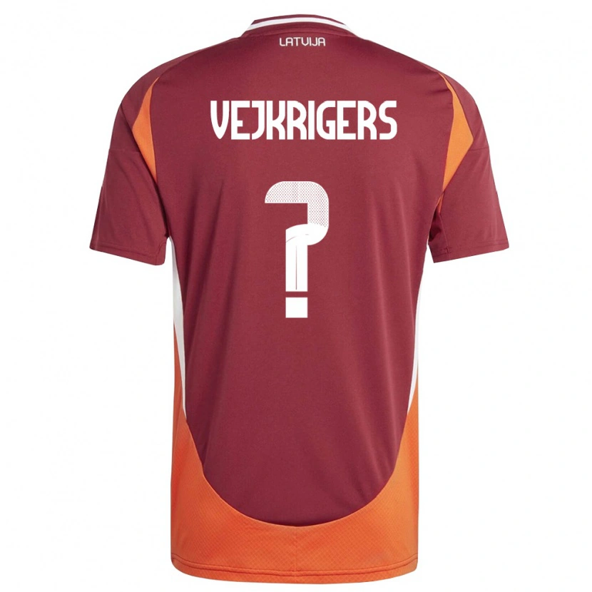 Danxen Niño Camiseta Letonia Davis Vejkrigers #0 Rojo Oscuro Blanco Naranja 1ª Equipación 26-28 La Camisa