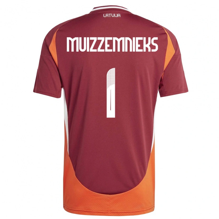 Danxen Niño Camiseta Letonia Mareks Muizzemnieks #1 Rojo Oscuro Blanco Naranja 1ª Equipación 26-28 La Camisa