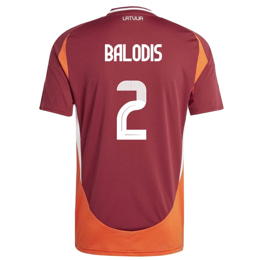 Danxen Niño Camiseta Letonia Daniels Balodis #2 Rojo Oscuro Blanco Naranja 1ª Equipación 26-28 La Camisa