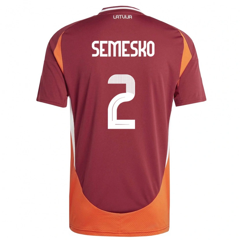 Danxen Niño Camiseta Letonia Maksims Semesko #2 Rojo Oscuro Blanco Naranja 1ª Equipación 26-28 La Camisa