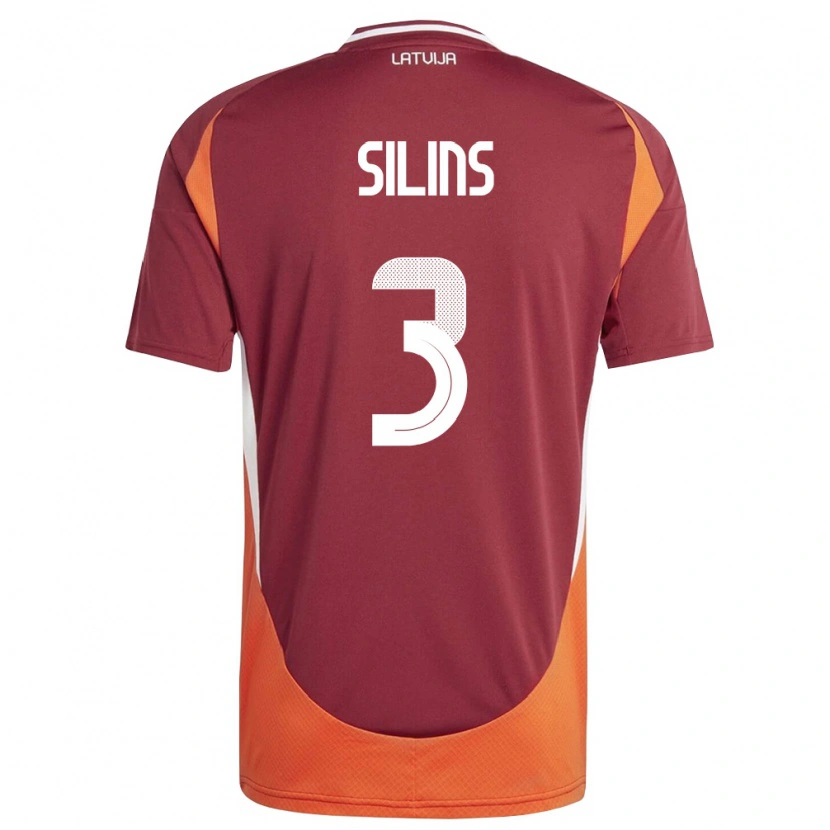 Danxen Niño Camiseta Letonia Matiss Silins #3 Rojo Oscuro Blanco Naranja 1ª Equipación 26-28 La Camisa