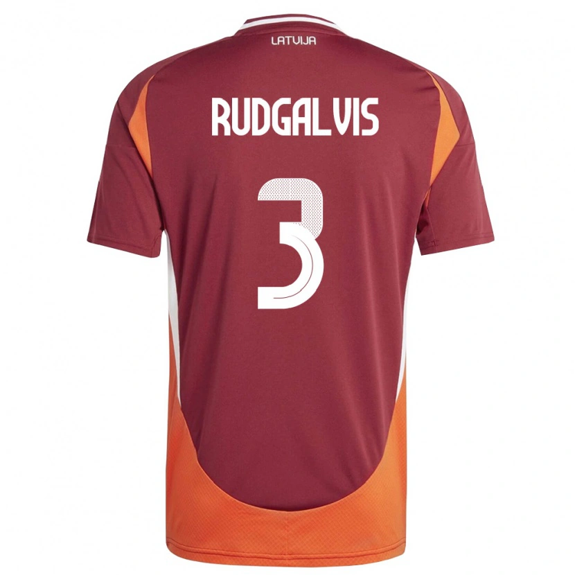 Danxen Niño Camiseta Letonia Daniels Rudgalvis #3 Rojo Oscuro Blanco Naranja 1ª Equipación 26-28 La Camisa