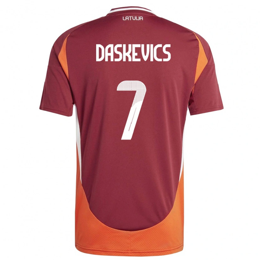 Danxen Niño Camiseta Letonia Eduards Daskevics #7 Rojo Oscuro Blanco Naranja 1ª Equipación 26-28 La Camisa