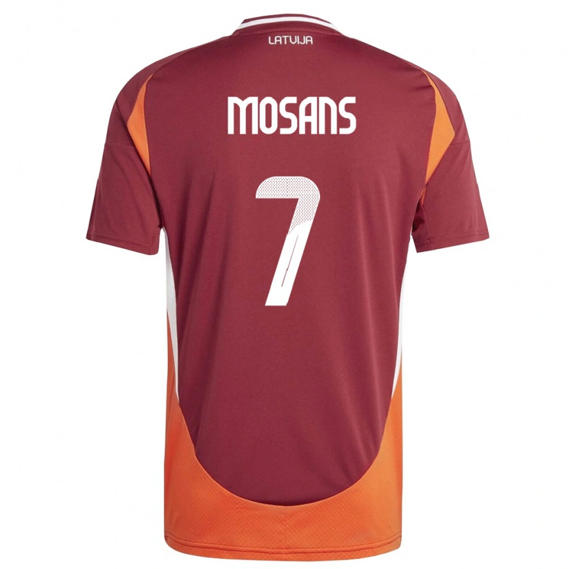 Danxen Niño Camiseta Letonia Kristaps Mosans #7 Rojo Oscuro Blanco Naranja 1ª Equipación 26-28 La Camisa