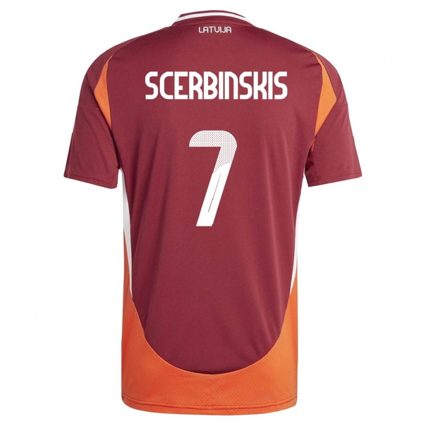 Danxen Niño Camiseta Letonia Aleks Scerbinskis #7 Rojo Oscuro Blanco Naranja 1ª Equipación 26-28 La Camisa