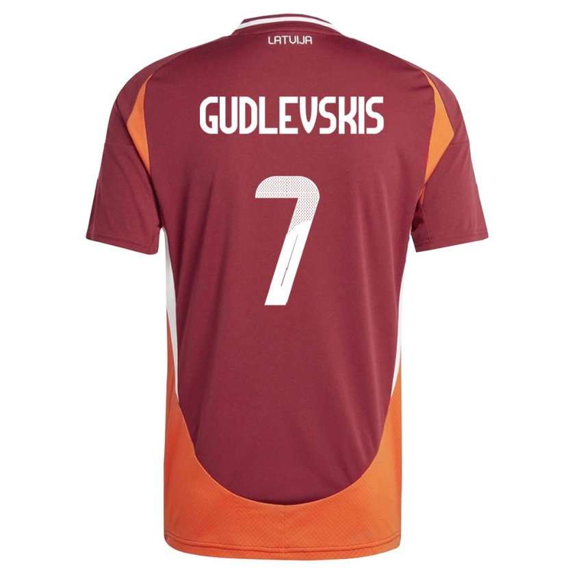 Danxen Niño Camiseta Letonia Reinards Gudlevskis #7 Rojo Oscuro Blanco Naranja 1ª Equipación 26-28 La Camisa