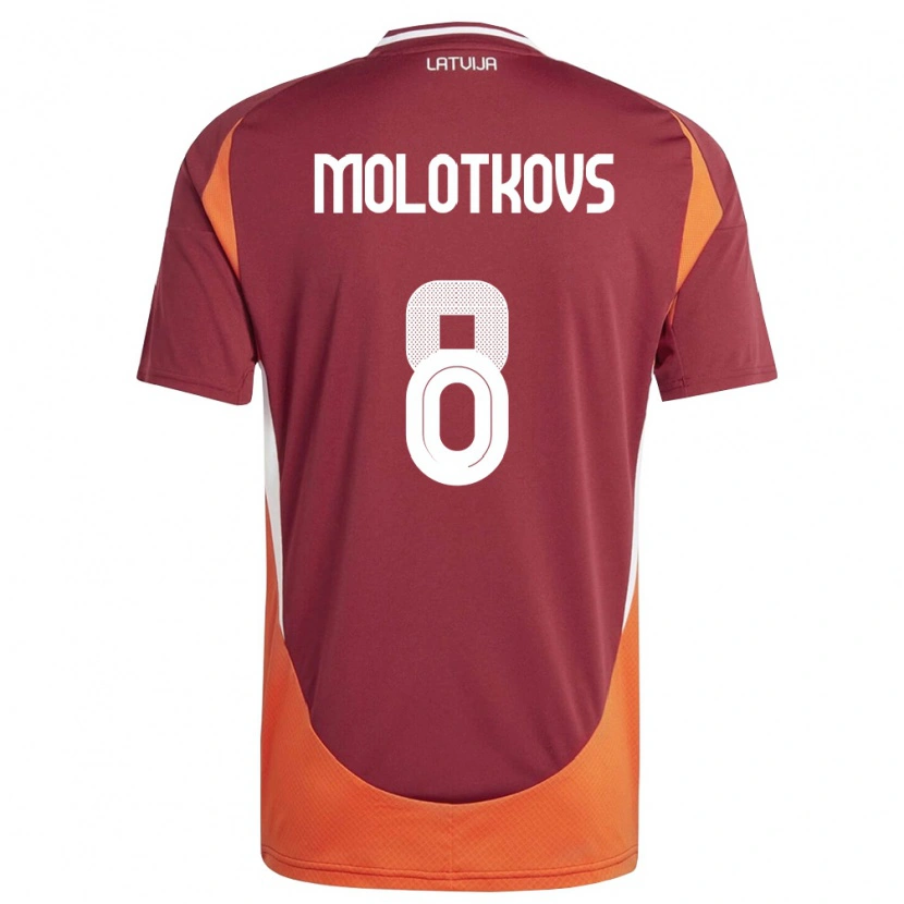 Danxen Niño Camiseta Letonia Aleksandrs Molotkovs #8 Rojo Oscuro Blanco Naranja 1ª Equipación 26-28 La Camisa