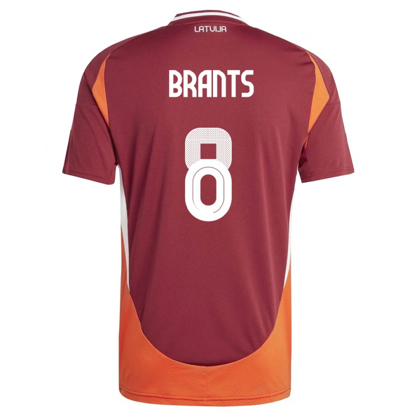 Danxen Niño Camiseta Letonia Pauls Brants #8 Rojo Oscuro Blanco Naranja 1ª Equipación 26-28 La Camisa