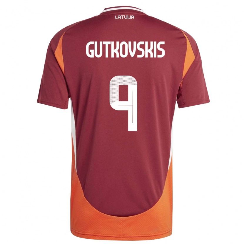 Danxen Niño Camiseta Letonia Vladislavs Gutkovskis #9 Rojo Oscuro Blanco Naranja 1ª Equipación 26-28 La Camisa