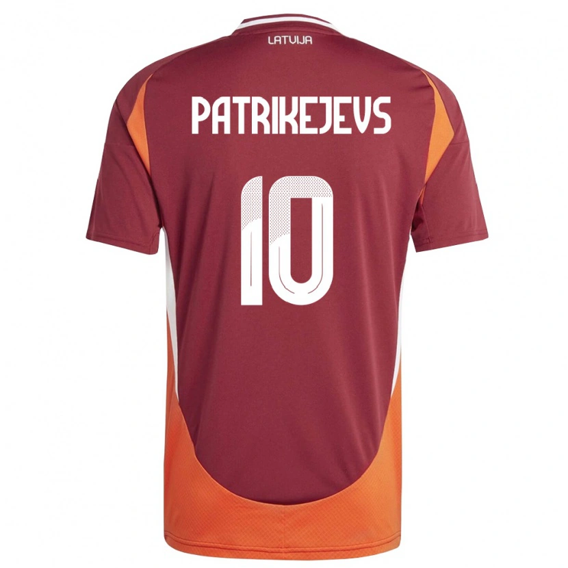 Danxen Niño Camiseta Letonia Ivans Patrikejevs #10 Rojo Oscuro Blanco Naranja 1ª Equipación 26-28 La Camisa