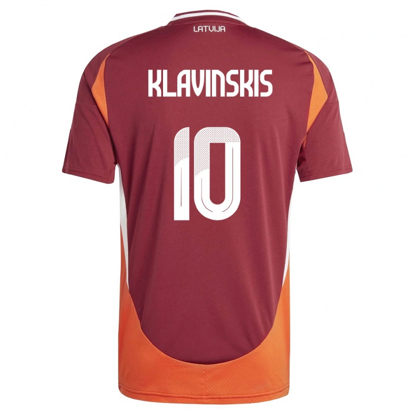 Danxen Niño Camiseta Letonia Rudolfs Klavinskis #10 Rojo Oscuro Blanco Naranja 1ª Equipación 26-28 La Camisa