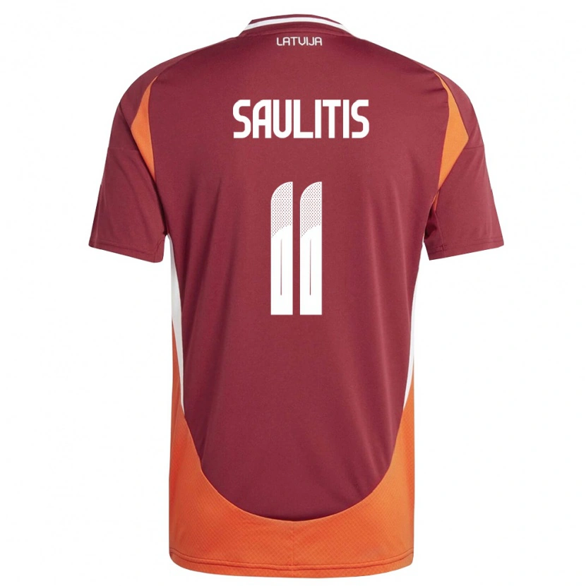 Danxen Niño Camiseta Letonia Adrians Saulitis #11 Rojo Oscuro Blanco Naranja 1ª Equipación 26-28 La Camisa