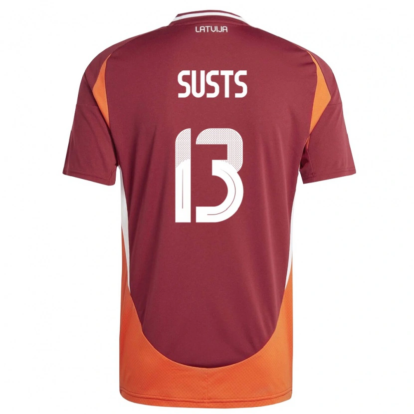 Danxen Niño Camiseta Letonia Marcis Susts #13 Rojo Oscuro Blanco Naranja 1ª Equipación 26-28 La Camisa