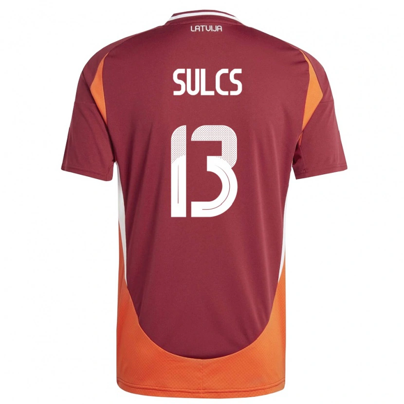 Danxen Niño Camiseta Letonia Oskars Sulcs #13 Rojo Oscuro Blanco Naranja 1ª Equipación 26-28 La Camisa