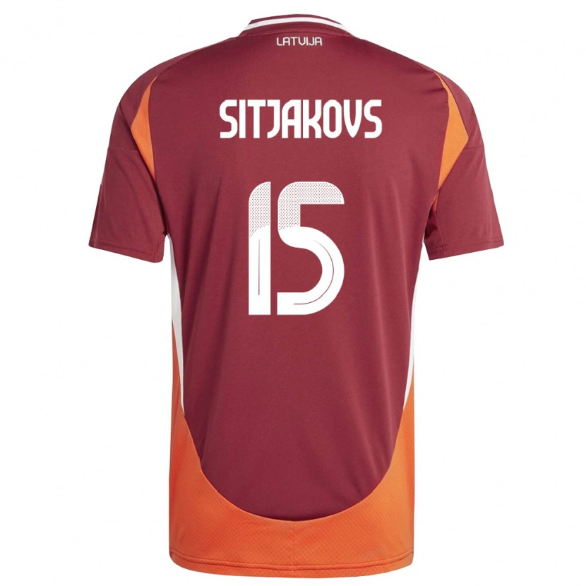 Danxen Niño Camiseta Letonia Ralfs Sitjakovs #15 Rojo Oscuro Blanco Naranja 1ª Equipación 26-28 La Camisa
