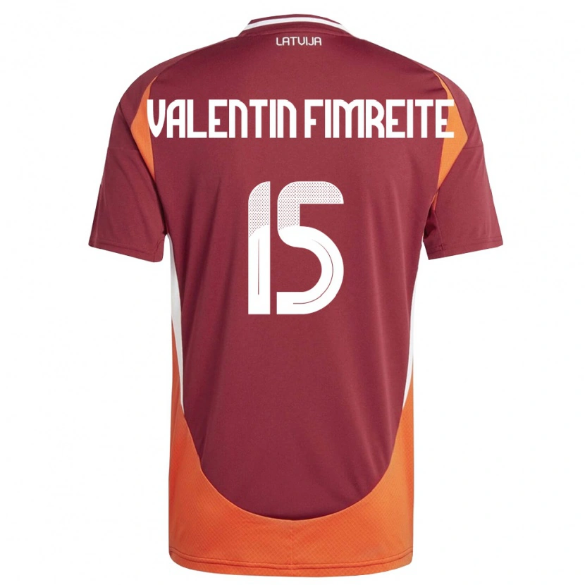 Danxen Niño Camiseta Letonia Gabriel Valentin Fimreite #15 Rojo Oscuro Blanco Naranja 1ª Equipación 26-28 La Camisa
