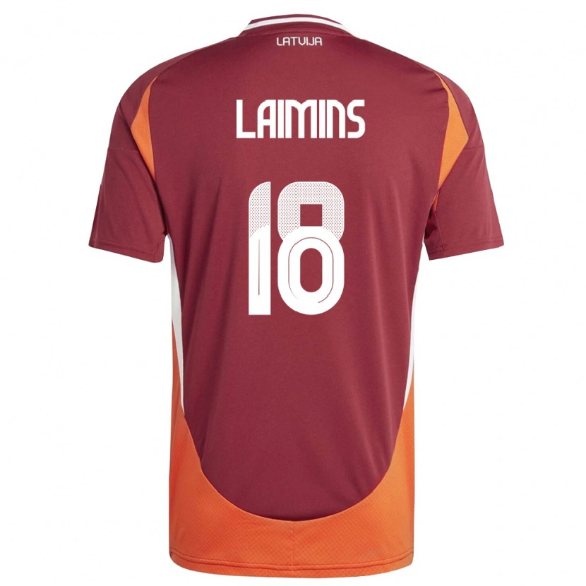 Danxen Niño Camiseta Letonia Rodrigo Laimins #18 Rojo Oscuro Blanco Naranja 1ª Equipación 26-28 La Camisa