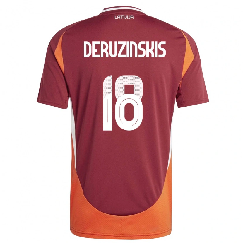 Danxen Niño Camiseta Letonia Ruslans Deruzinskis #18 Rojo Oscuro Blanco Naranja 1ª Equipación 26-28 La Camisa