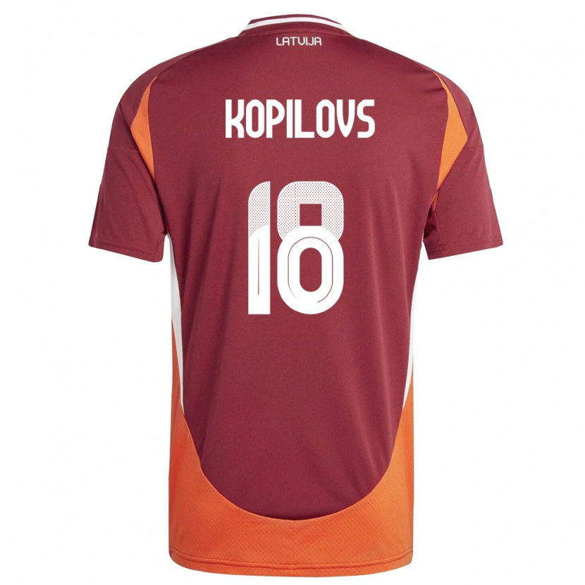 Danxen Niño Camiseta Letonia Maksims Kopilovs #18 Rojo Oscuro Blanco Naranja 1ª Equipación 26-28 La Camisa