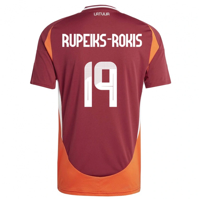 Danxen Niño Camiseta Letonia Janis Rupeiks-Rokis #19 Rojo Oscuro Blanco Naranja 1ª Equipación 26-28 La Camisa
