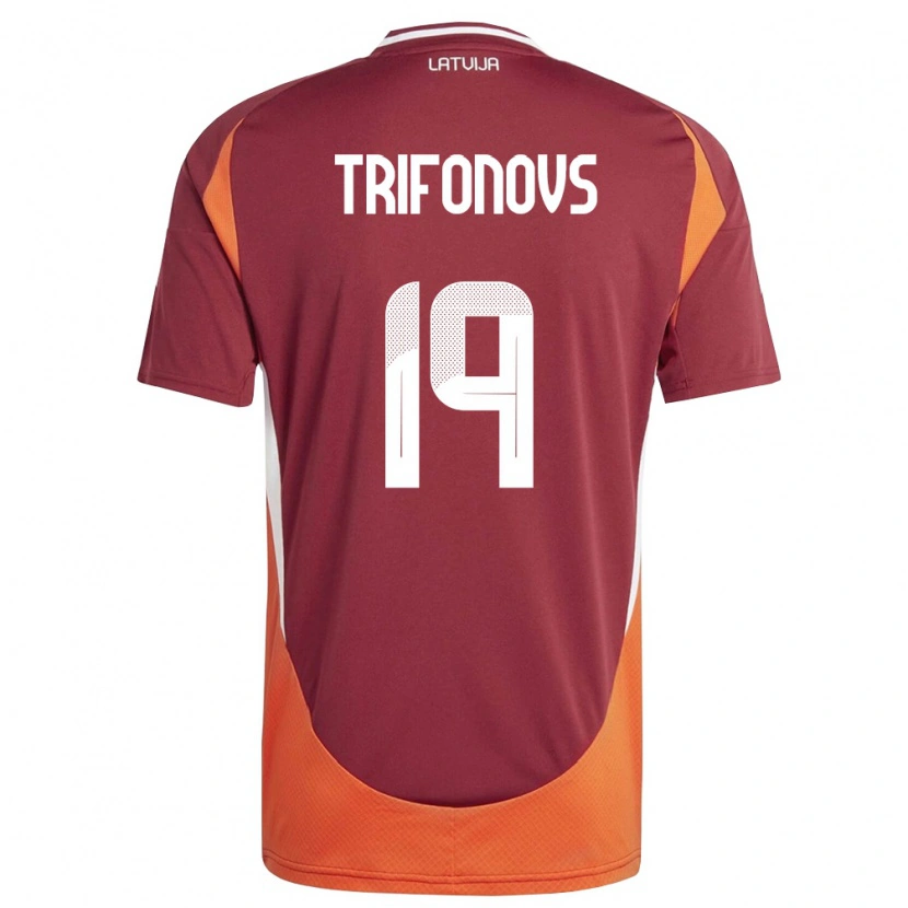 Danxen Niño Camiseta Letonia Ratmirs Trifonovs #19 Rojo Oscuro Blanco Naranja 1ª Equipación 26-28 La Camisa