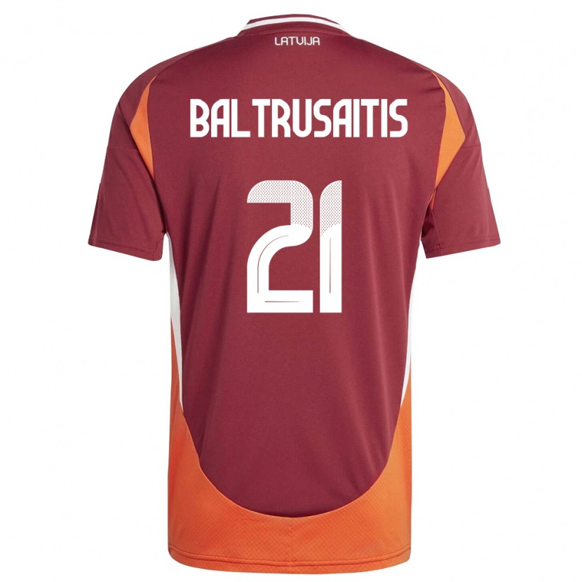Danxen Niño Camiseta Letonia Deivids Baltrusaitis #21 Rojo Oscuro Blanco Naranja 1ª Equipación 26-28 La Camisa