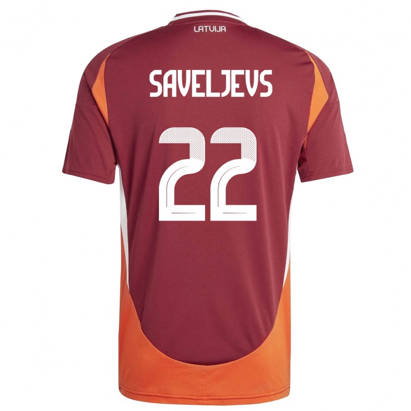 Danxen Niño Camiseta Letonia Aleksejs Saveljevs #22 Rojo Oscuro Blanco Naranja 1ª Equipación 26-28 La Camisa