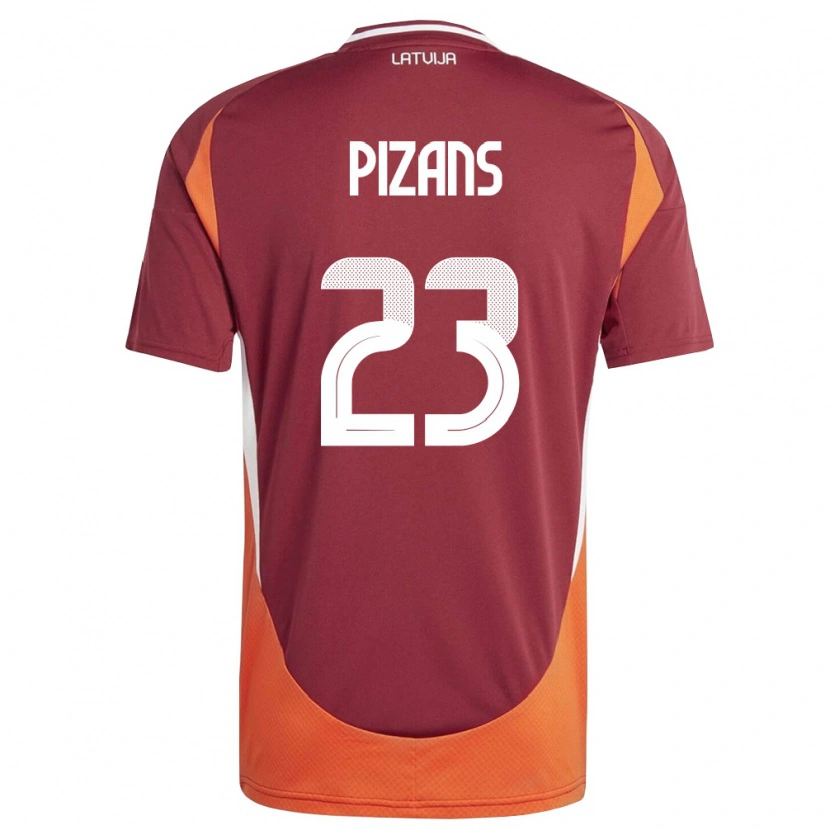 Danxen Niño Camiseta Letonia Ricards Pizans #23 Rojo Oscuro Blanco Naranja 1ª Equipación 26-28 La Camisa
